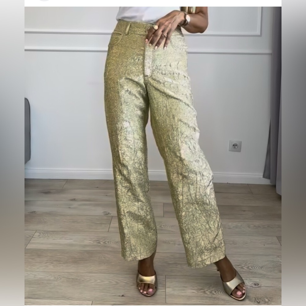 LAST CHANCE Zara Gold Textured Pants - Picture 2 of 12